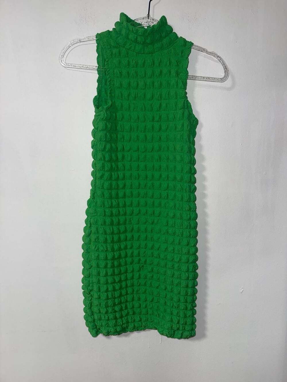 Jolie & Joy Green Textured Popcorn Mock Neck Sleeveless Dress